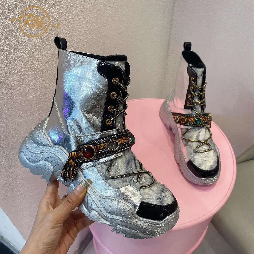 Женские меховые кроссовки ins модные брендовые из натуральной кожи на платформе