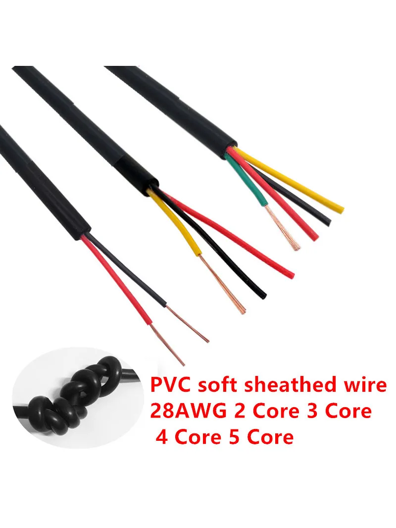 Медный провод RVV 28 AWG 2/3/4/5/6/8 /10 сердечников электрический кабель черный с мягкой