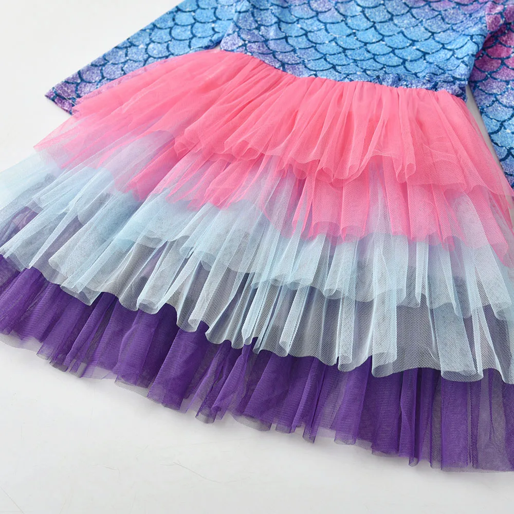 VIKITA-vestido de sirena con tut&uacute; para ni&ntilde;os, ropa de manga larga de malla en capas, disfraces de princesa, oto&ntilde;o y primavera-4