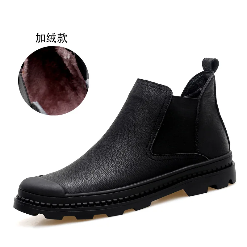 Мужские ботинки челси черные с Плюшевым Мехом размер 38 44 зимняя обувь 2020|Ботинки