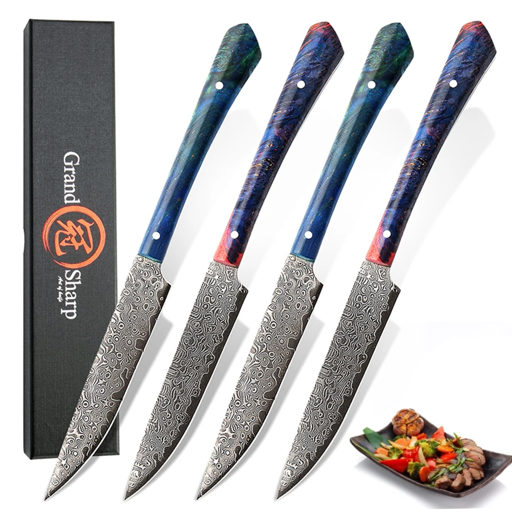 

GRANDSHARP 4Pcs Damascus Steak Knife Set 67 Layers vg10 Japanese Damascus Kitchen Knives Chef's Professional Cooking Tool Gift