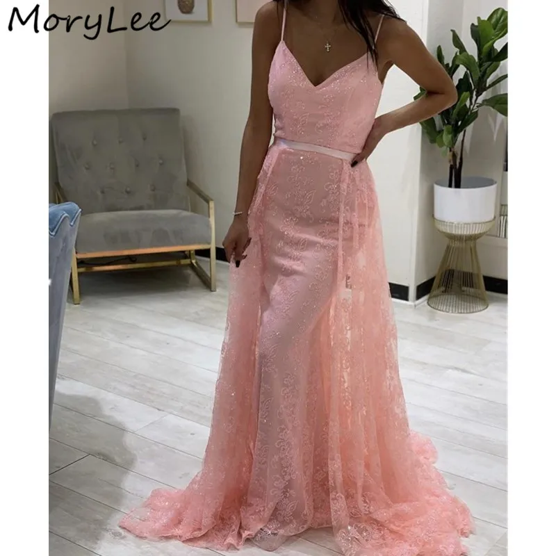 

Блестящие вечерние платья на тонких бретельках со шлейфом и юбкой-годе, мягкие тюлевые кружевные вечерние платья с кристаллами, вечерние пл...