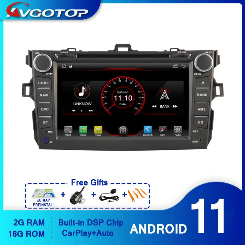 

AVGOTOP Android 11 WINCE Bluetooth GPS автомобильное радио мультимедиа для TOYOTA COROLLA 2007-2012 автомобильный DVD-плеер