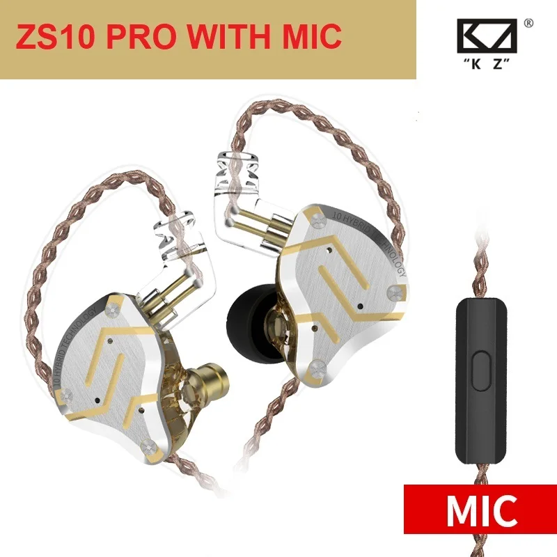 KZ ZS10 Pro золотистые металлические наушники гарнитура 4BA + 1DD HIFI гибридные DJ EarbudsZS10PRO