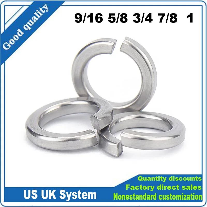 

1/5/10pcs 9/16 5/8 3/4 7/8 1 304 A2-70 Stainless Steel US UK Standard Spring Washer Split Lock Elastic Gasket Support Customsize