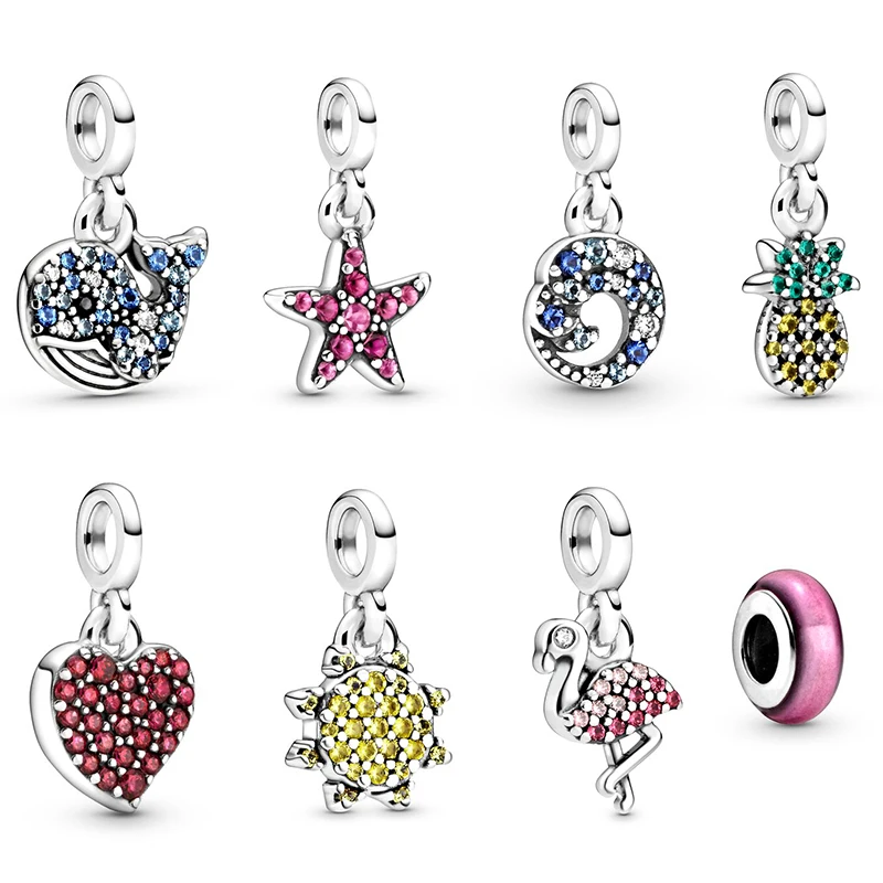 

2020 New 100% 925 Sterling Silver 1:1 Me Charms My Pink Flamingo My Summer Sun Dangle Charm My Pink Spacer Charm Bracelet Gift