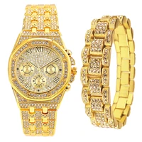 bracelet watch for men iced out clock luxury hip hop big chain gold wristwatch rhinestone bling male gift set religio masculino