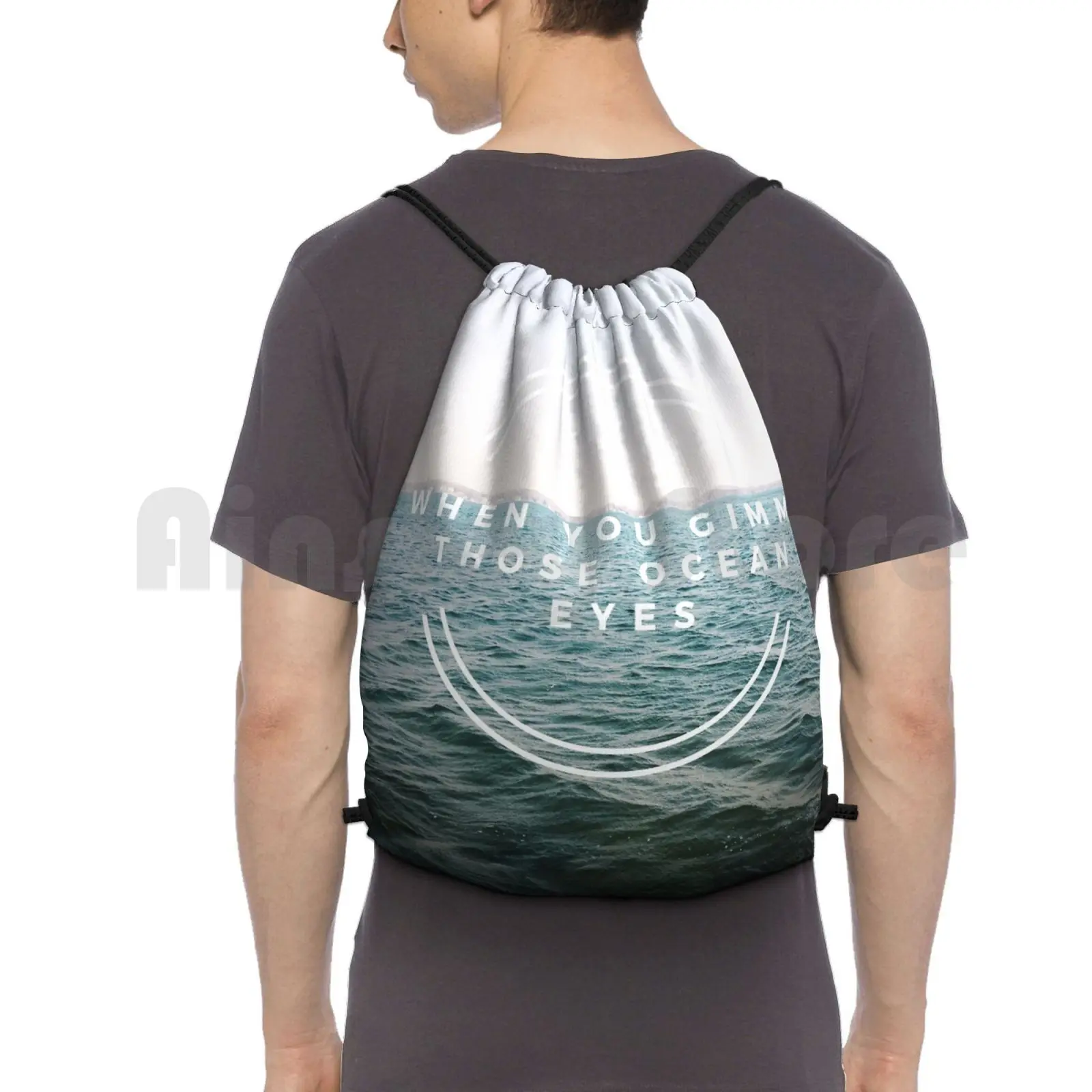 

Ocean Eyes Backpack Drawstring Bags Gym Bag Waterproof Music Lyrics Ocean