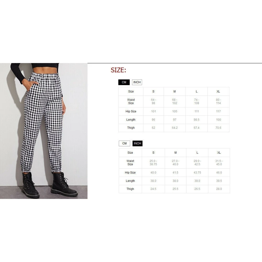

Sexy Hip Hop Fashion Women Plaid Elastic High Waist Joggers Sport Trousers Casual Dance Pants