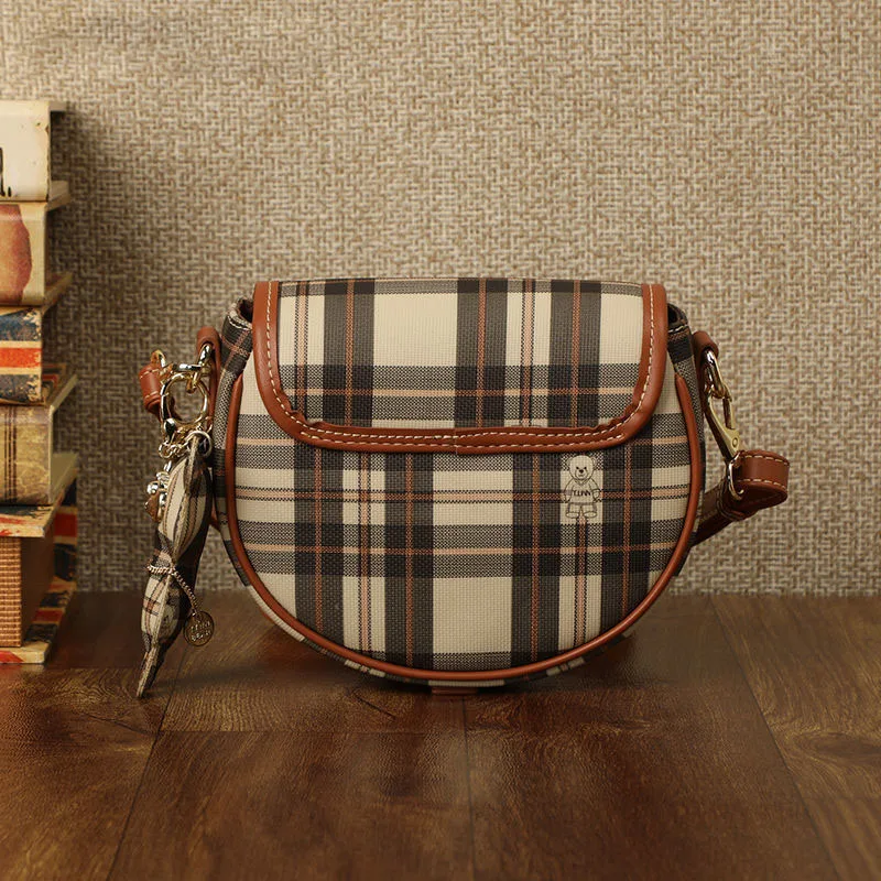 

All-match Small Square Bag Plaid Saddle Bag Women's Crossbody Semicircle 2021 New Fashion Trendy Houndstooth