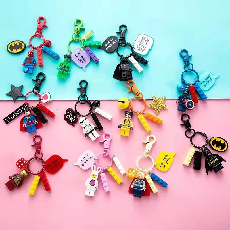 

2021 New Cartoon Keyring Rabbit Soldier Super Hero Building Blocks Keychain Car Key Ring Bag Pendant Jewelry Gifts