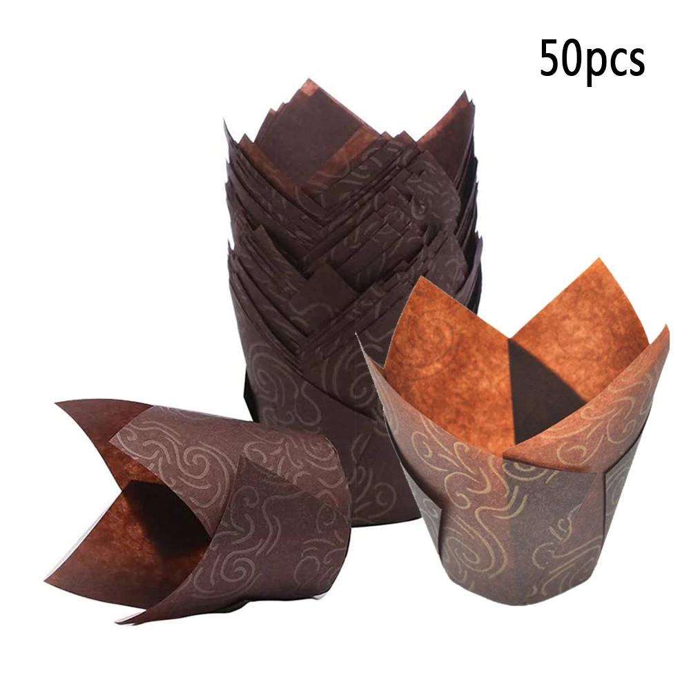 

50Pcs Oil-proof Tulip Cake Cup Muffin Cupcake Liner Paper Holder Baking Tool