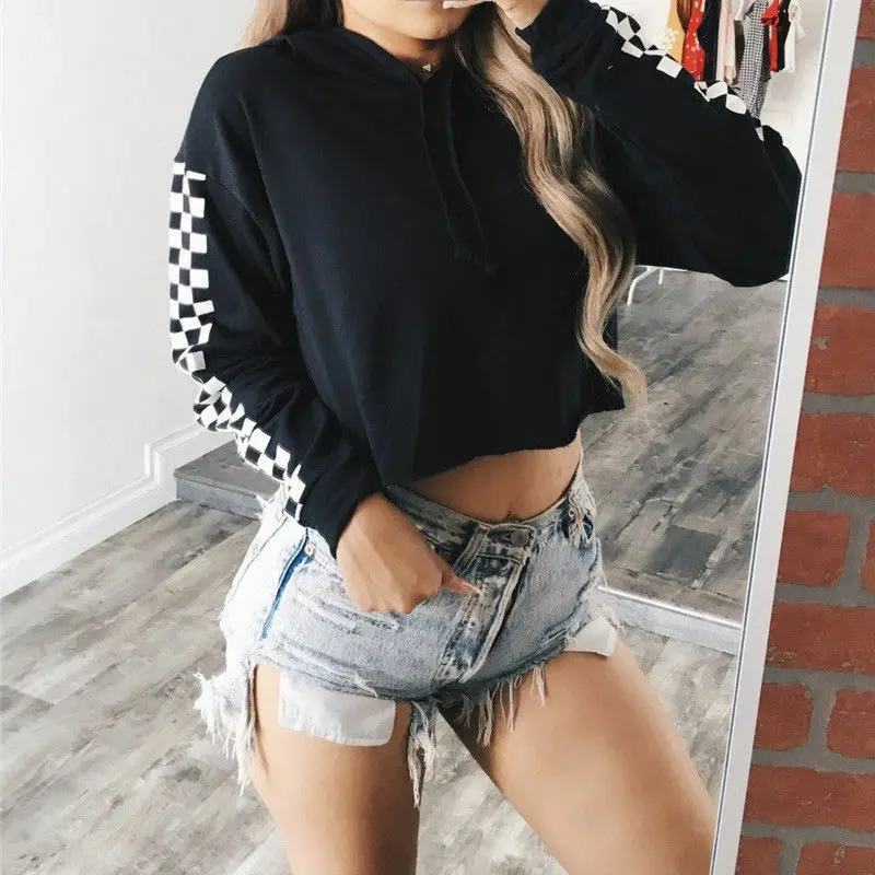 Goocheer New Women Hoodie Long Sleeve Loose Black Sweatshirts Women Tracksuits Tops  Plaid Hooded Hoodies Autumn Sweatshirt