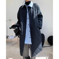 autumn and winter new korean fashion stitching contrast color lapels long cotton jacket coat loose slim fit cotton coat women