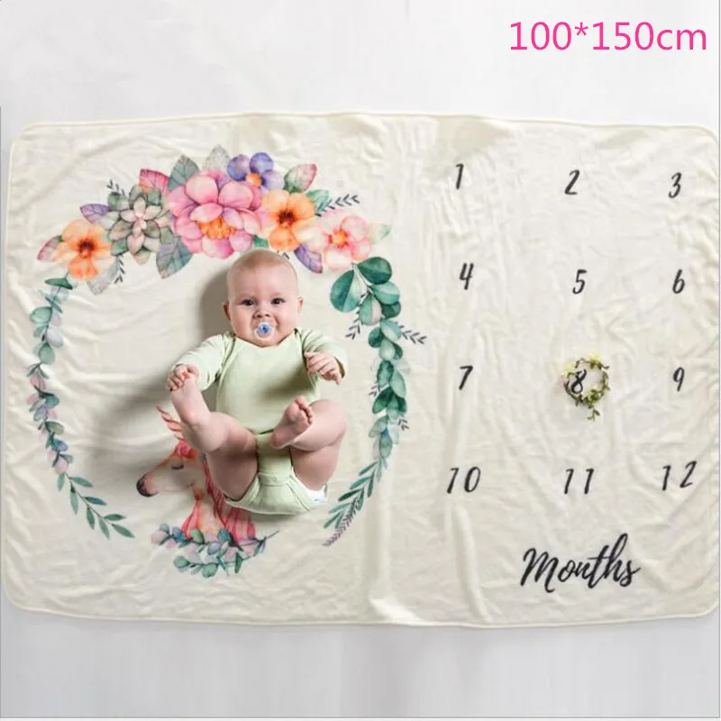 Baby Milestone Blanket Newborn Posing Photography Props Unicorn Monthly Flannel Photoshoot Accessories 100x150cm | Мать и ребенок