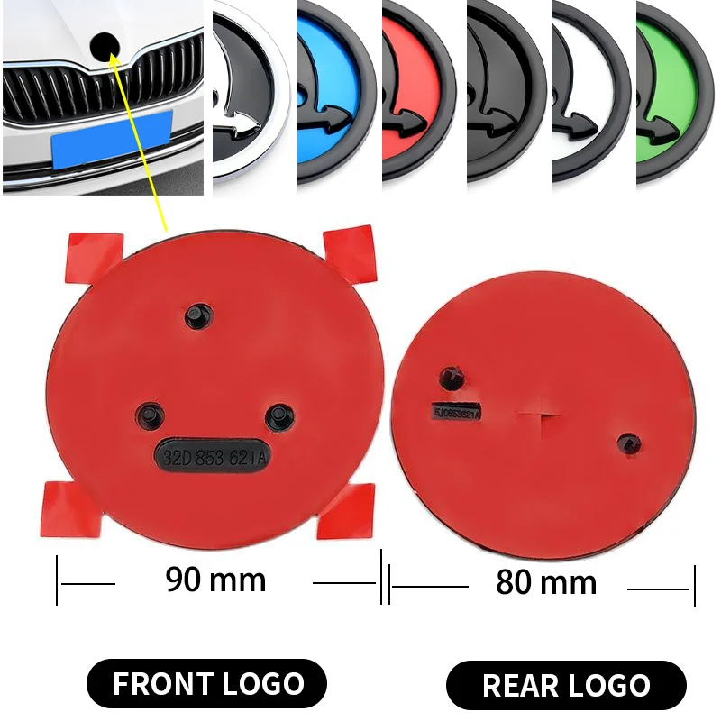 

1pcs 90mm car front hood bonnet emblem or 80mm rear Trunk badge sticker car styling For skoda Octavia Rapid Fabia Karoq Kamiq
