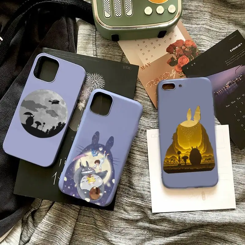 

Totoro Miyazaki Hayao Anime Cartoon Phone Case Purple Color For iPhone 13 12 11 Mini Pro X XR XS Max 6 7 8 Plus Cover Coque