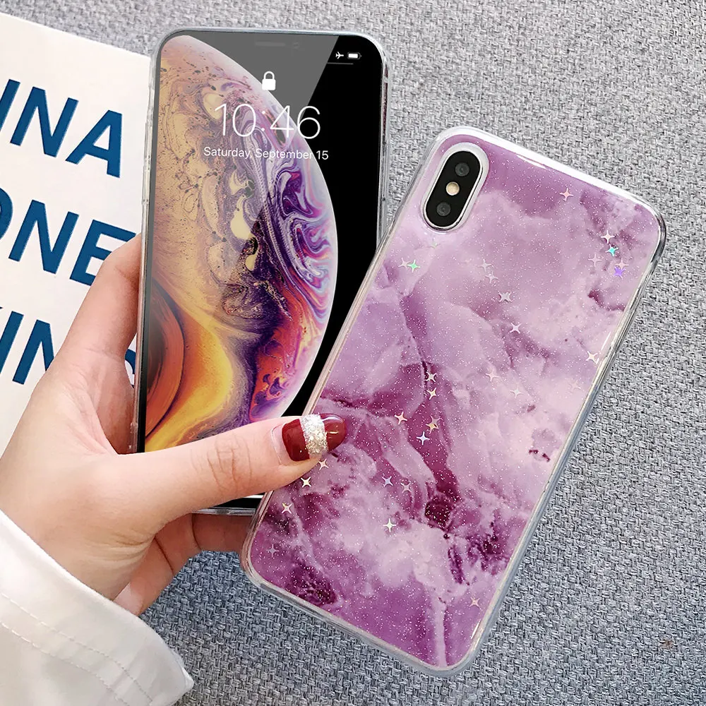LAPOPNUT Glossy Cracked Marble Soft IMD Shockproof Case for IPhone 11 Pro Max XR XS X 8 Plus 7 6S 6 Slim Fit Silicone Back Cover |