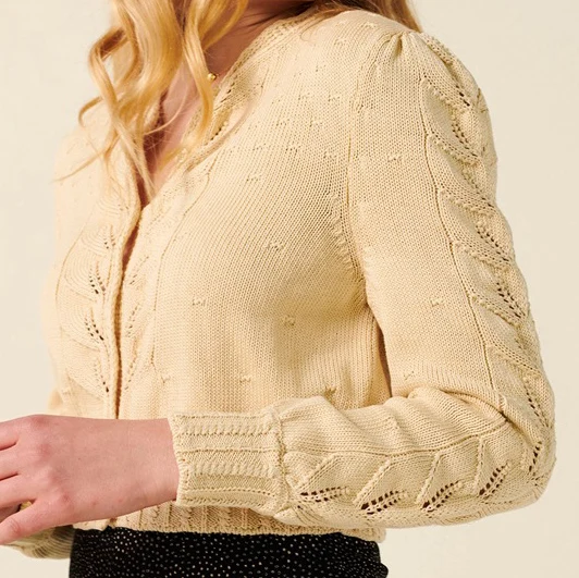 

Women Sweater Fall/Winter 2020 New Knitted Cardigan Fashion Casual Puff Sleeve Hollow Short 100% Cotton Knitted Cardigan Sweater