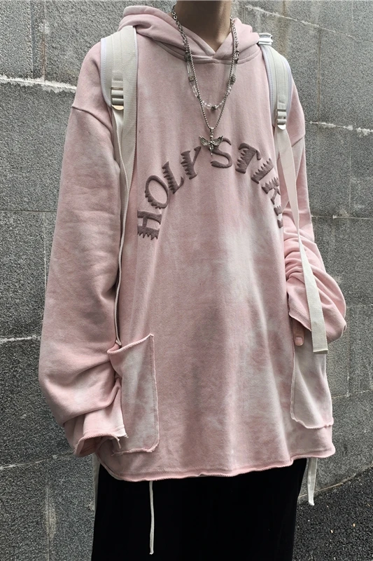 

Women's Tie Dye Hoodies AutumnHip Hop Holystirip Letters Print Thick Oversized Sweatshirts Hooded Harajuku Unisex Pullovers