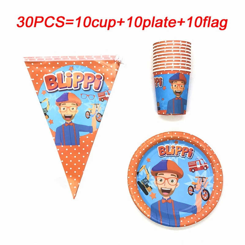

1st Birthday Party Supplies Plate Cup Straws Blippi Theme Party Tableware Set Baby Shower Party Decorations Supply Teacher Blip