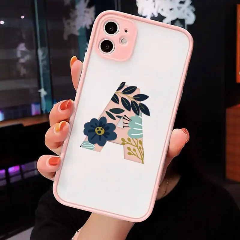 

Custom 26 letter flower Phone Cases Matte transparent For Pink iPhone 12 Mini 11 Pro XR XS Max 7 8 Plus X Back Cover