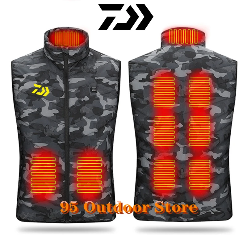 

DAIWA Fishing Heating Vest Jacket Men Usb Heating Coat Warm Clothing Smart Dual Control Hunting Fishing Winter Gray S-4xl