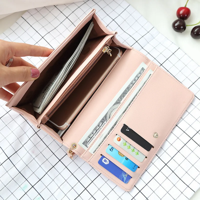 

Solid Color Leather Women's Long Zip Coin Purse Europe and America Luxury Carrying Wallet Banknote Credit Card Holder