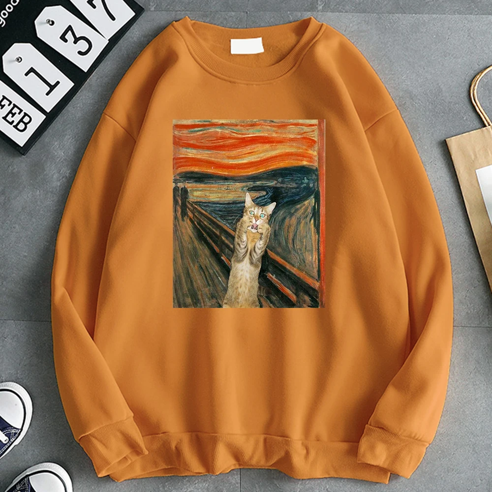

Vintage Oil Painting Print Hoodie Autumn New Loose Pocket Man Sweatshirt Vintage Harajuku Anime Tracksuits Male Loose Streetwear