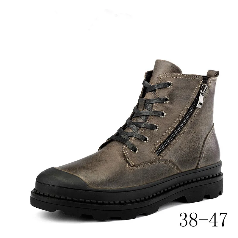 

Autumn and Winter New Men's High-top Cowhide Martin Boots Retro British All-match Tooling Shoes Cotton Shoes Large Size Casual