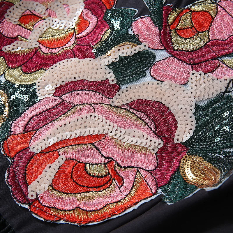 

Spring 2020 for European and American women's wear Condole belt Heavy sequins Floral print fashionable black dress