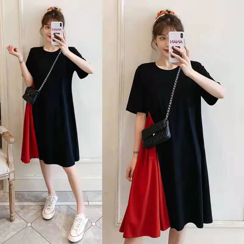 

Plus Size Women's Summer New Style Hot Sale In Season Contrast Stitching Dress Trend Black Dress Summer Dress Korean Fashion