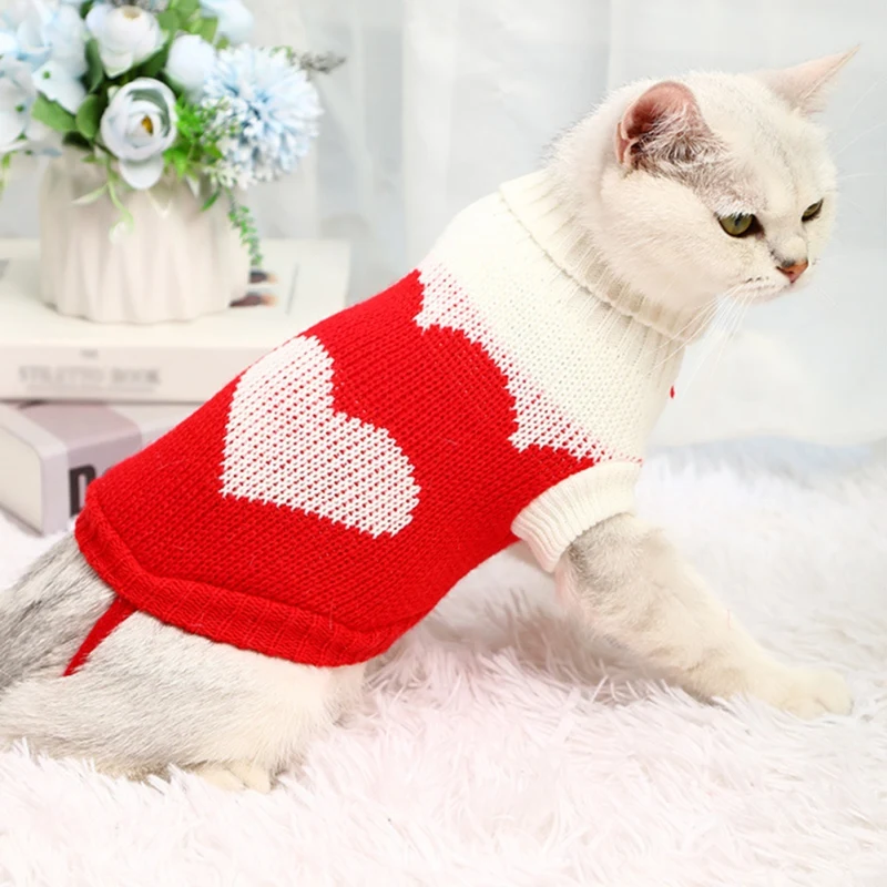 

Knitted Dog Cat Sweater Turtleneck Winter Warm Dog Cat Cotton Sweatshirt Cute Strawberry Maple Leaf Patterns Puppy Sweater