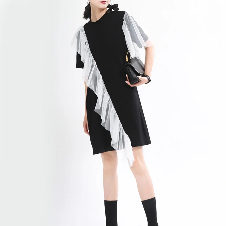 Женское длинное платье-футболка с косой пряжей контрастное Плиссированное