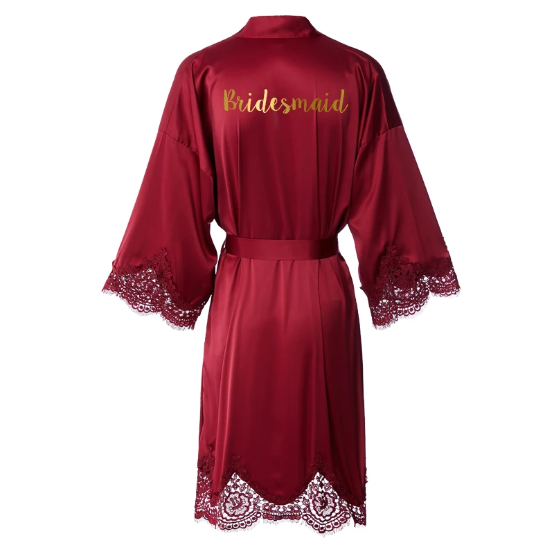 Matt Satin Lace Robe Bridal Gown Women Wedding Bride Robe Bridesmaid Robes Bridal Robes Bride Team Burgundy