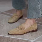 Замшевые лоферы, женские слипоны, бабочки на плоской подошве, балетки из натуральной кожи, обувь для женщин, Мокасины, кожаная обувь