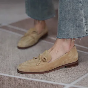 Замшевые лоферы, женские слипоны, бабочки на плоской подошве, балетки из натуральной кожи, обувь для женщин, Мокасины, кожаная обувь