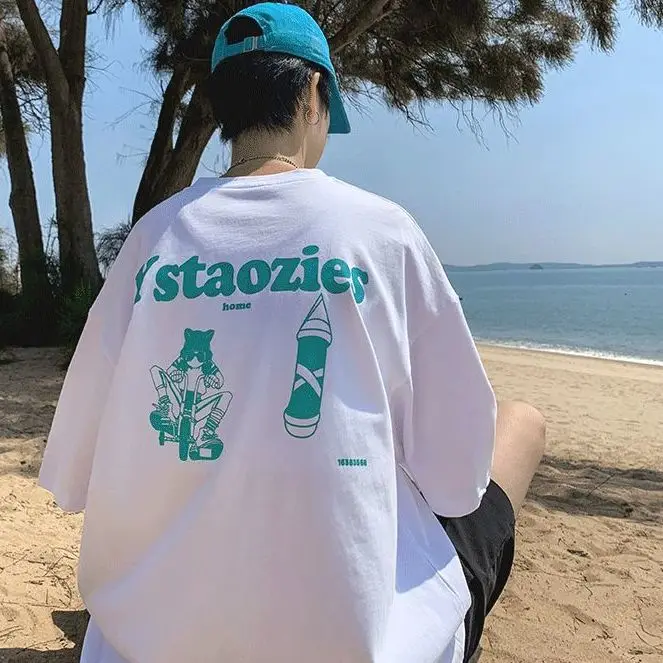 

Summer cotton short sleeve t-shirt men 2021 new fashion brand letter printing loose short sleeve men's trend versatile
