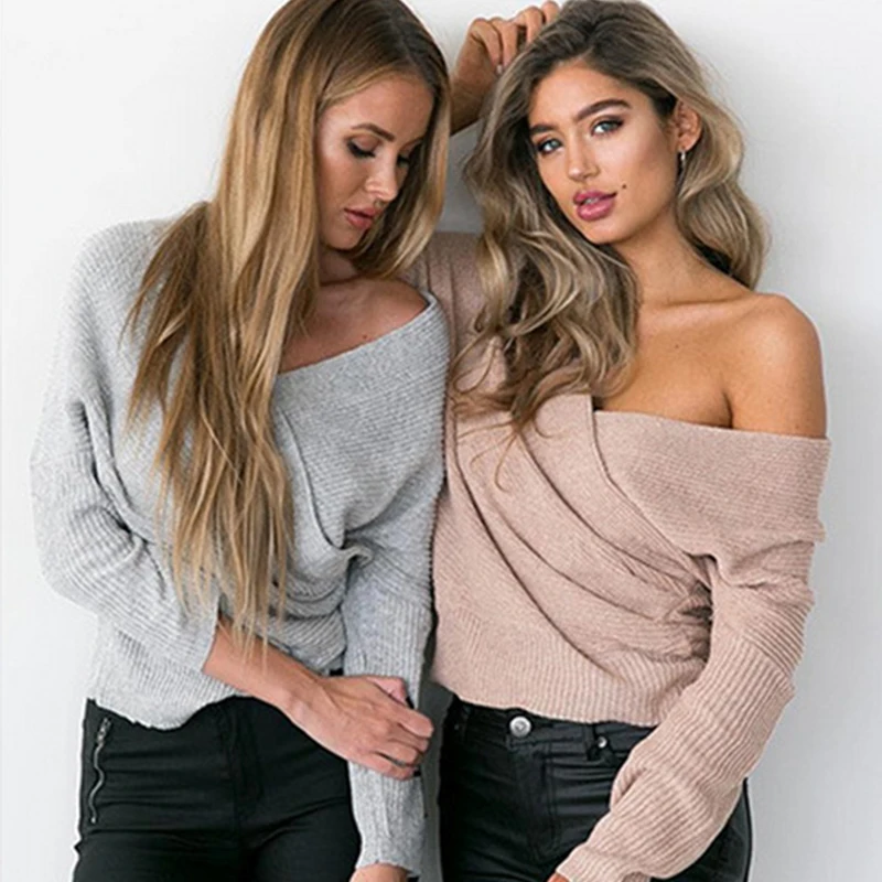 Женский вязаный свитер сексуальный пуловер с вырезом в виде буквы V Повседневный