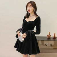 yigelila latest new fashion black dress square collar full sleeves backless dress solid above knee hollow out empire dress 65465