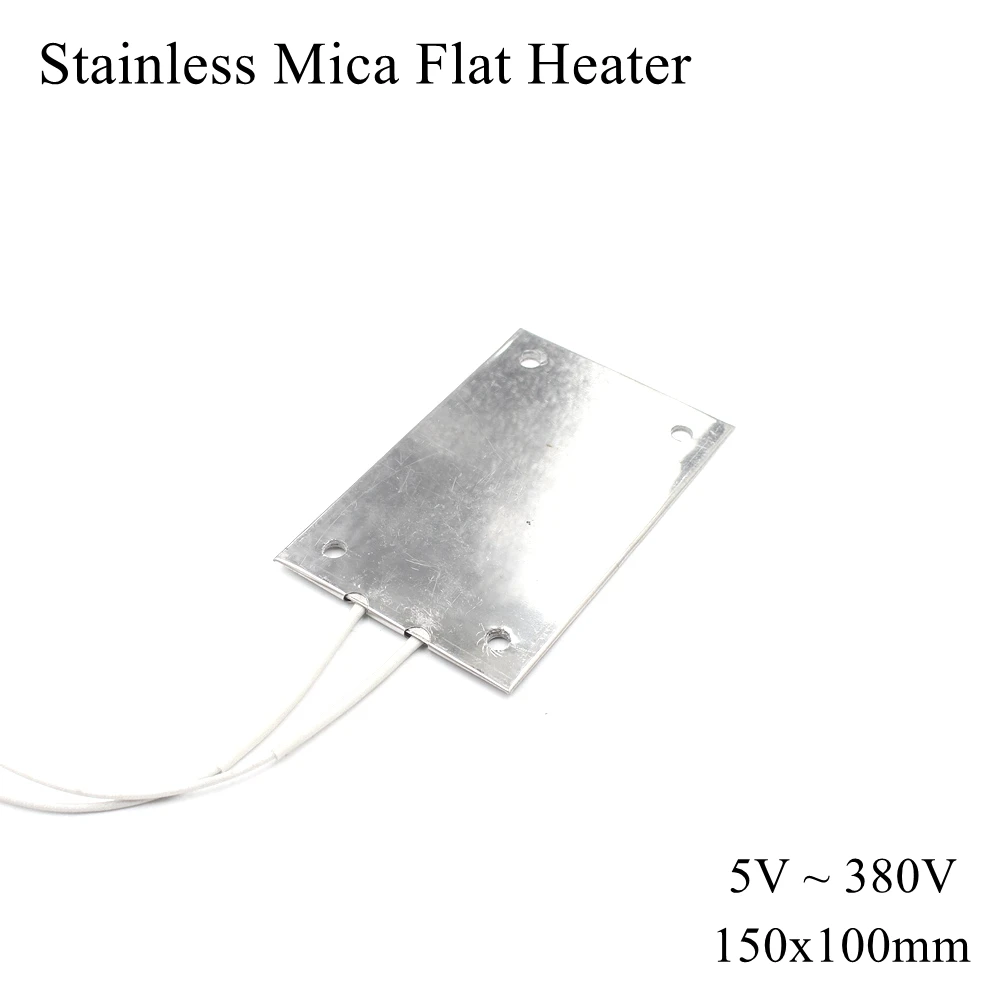 

150x100mm 5V 12V 24V 36V 48V 110V 220V 380V Stainless Mica Flat Heater Steel Electric Heating Element Plastic Injection Machine