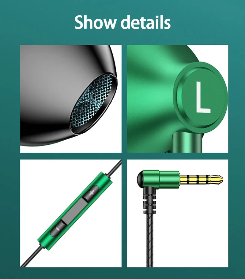 

Wired Earphone 3.5mm Jack Metal Comfortable In-Ear Style With Microphone Noise Reduction Volume Control Use Subwoofer Headphone