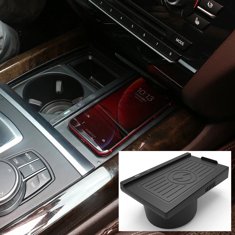 Charging Plate Mobile Phone Holder Car Central Console Storage Box 10W Wireless Charger Panel For BMW X5 X6 2014-2018