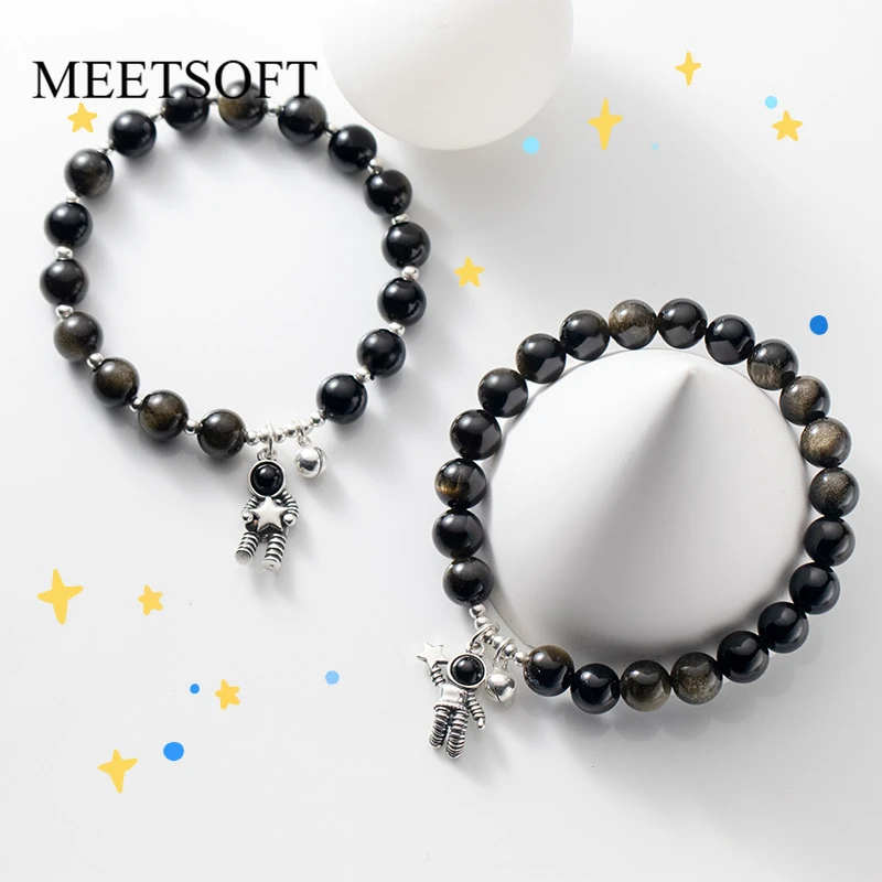 MEETSOFT милые браслеты для мужчин и женщин из серебра 925 пробы 8 мм золотистые
