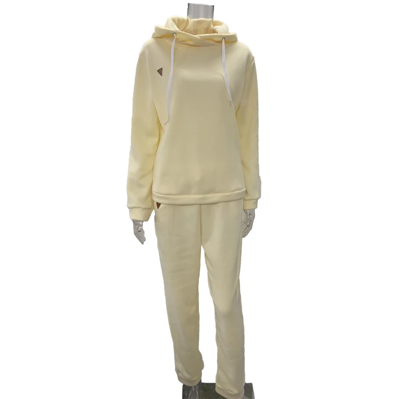 two piece set Повседневные Женский комплект 2 шт., толстовки, штаны, комплект одежды, Осень-зима, теплый спортивный костюм, Одноцветный Женский комплект, топ, штаны, женский костюм - Цвет: two piece set