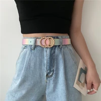 fashion rainbow color leather belt for women pearl rhinestone buckle waist strap designer brand female jeans trouser dress belts