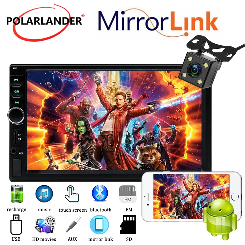 7-дюймовое Сенсорное автомобильное радио 2 Din Android MP5 проекция 1080P EQ звук 12 В