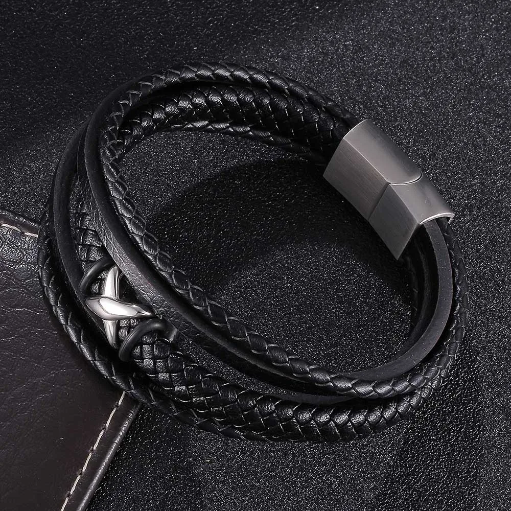 Модные Многослойные плетеные кожаные браслеты для мужчин ювелирные изделия из