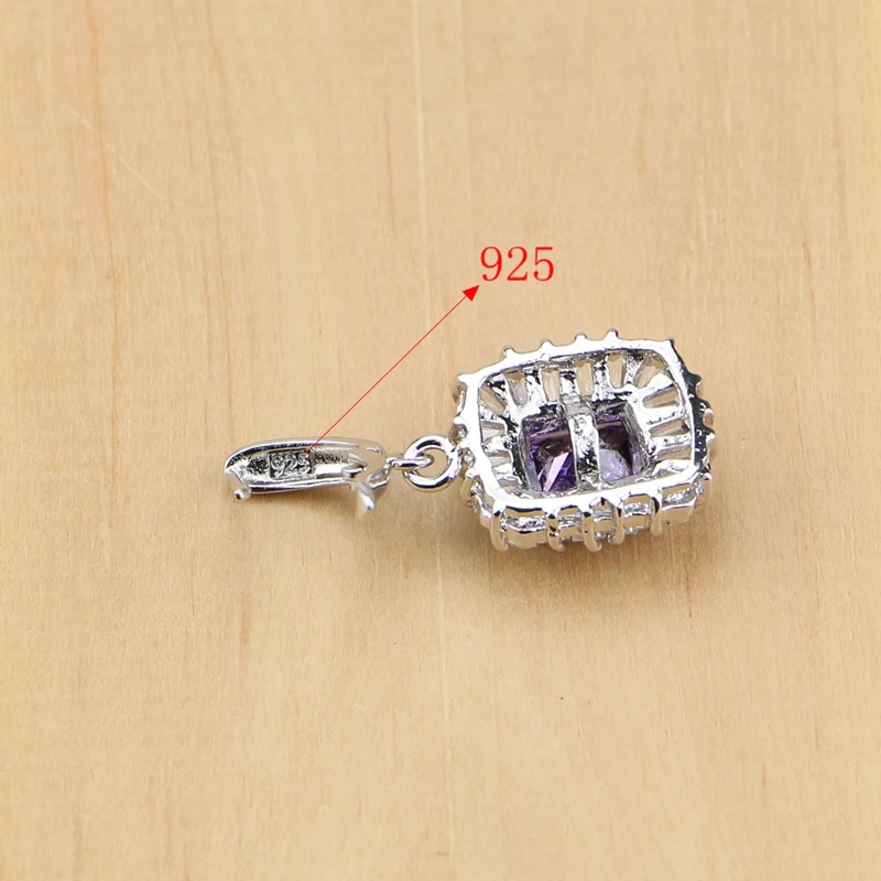 

Square 925 Sterling Silver Jewelry Purple Zircon White CZ Jewelry Sets Women Earrings/Pendant/Necklace/Rings/Bracelet