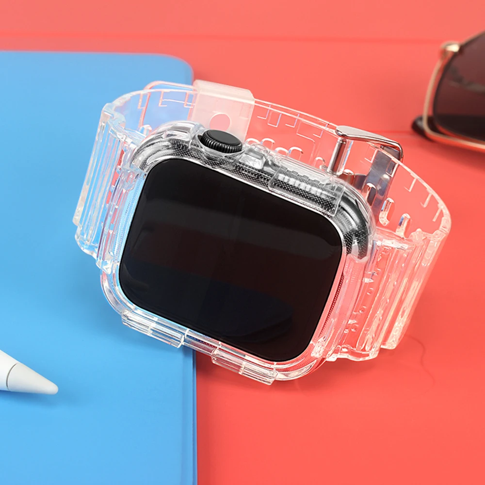 Silicone Crystal Clear Sports Wristband, for Apple Watch Band Series SE6 5 44mm 42mm, Replacement Strap for iWatch 3 2 38mm 40mm